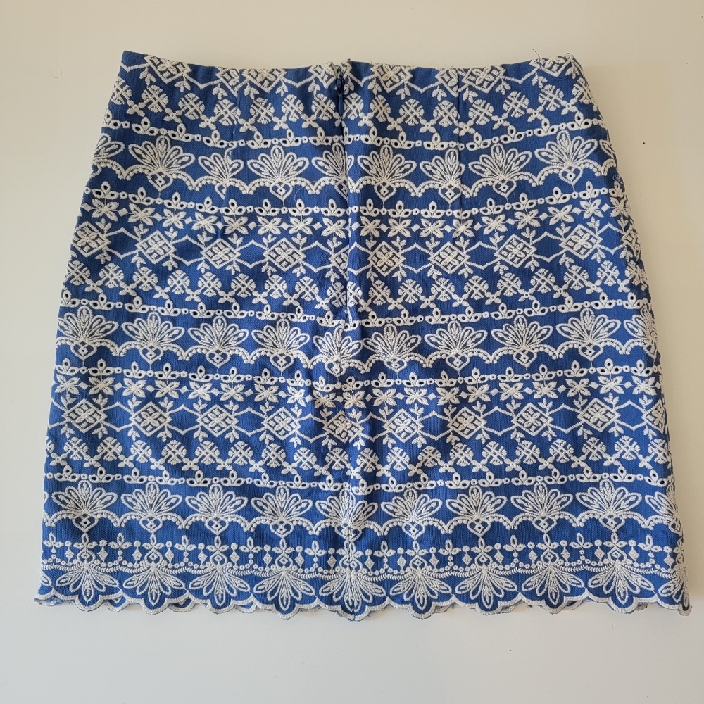Loft embroidered scalloped blue and white mini skirt - petite - Picture 6 of 7